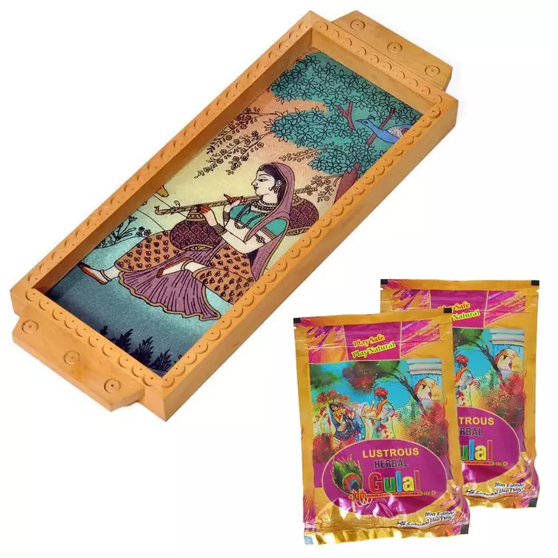Gemstone Painted Wooden Serving Tray Holi Gift