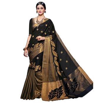 Black embroidered cotton saree with blouse 1