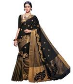 Black embroidered cotton saree with blouse