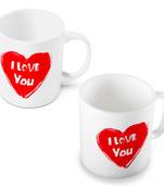 Elegant I Love You Heart Printed Coffee Mugs Pair