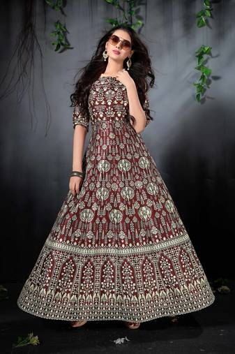 Brown digital print silk salwar