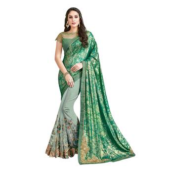 Green embroidered net saree with blouse 1