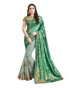 Green embroidered net saree with blouse