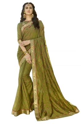Olive embroidered art silk saree with blouse 1