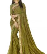 Olive embroidered art silk saree with blouse