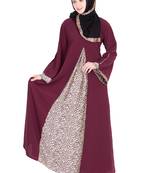 Maroon satin and Crepe abaya with hijab