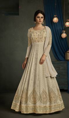 Beige Georgette Semi Stitched Anarkali Suit 1