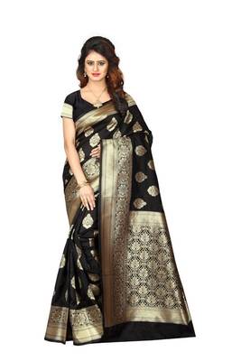 Black woven banarasi art silk  saree with blouse 1