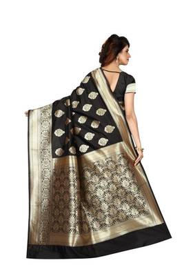 Black woven banarasi art silk  saree with blouse 3