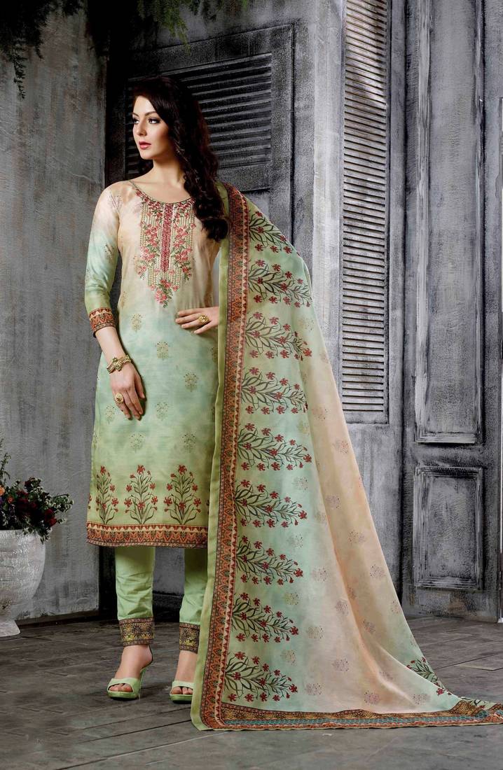 Mustard Chanderi Cotton Semi Stitched Salwar With Dupatta