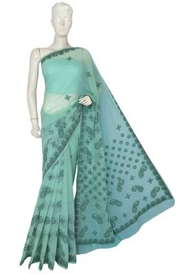 Green Embroidered Faux Georgette Saree With Blouse 1