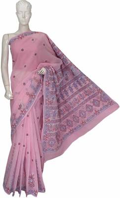 Pink Embroidered Cotton Saree With Blouse 1