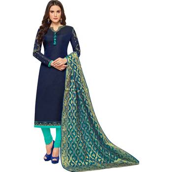 Navy-blue embroidered chanderi salwar 1