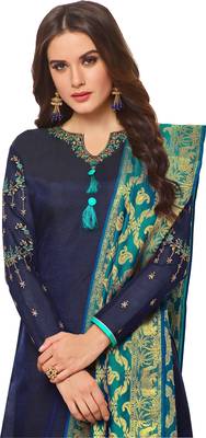 Navy-blue embroidered chanderi salwar 2