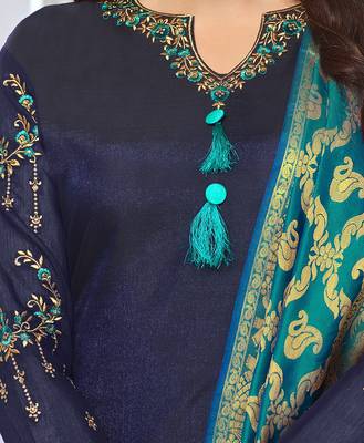 Navy-blue embroidered chanderi salwar 3