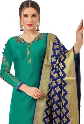 Teal embroidered chanderi salwar 2