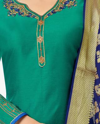 Teal embroidered chanderi salwar 3