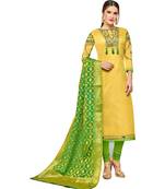 Yellow embroidered chanderi salwar