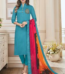 Sky Blue Cotton Semi Stitched Salwar With Dupatta