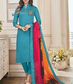 Sky Blue Cotton Semi Stitched Salwar With Dupatta