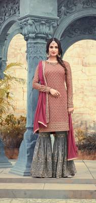 Pink Georgette Semi Stitched Sharara Suit 1