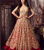 Beige Net Semi Stitched Anarkali Suit
