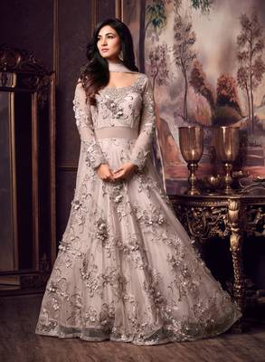 Beige Net Semi Stitched Salwar With Dupatta 1