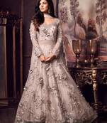 Beige Net Semi Stitched Salwar With Dupatta