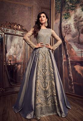 Grey Embroidered Art Silk Semi Stitched Salwar With Dupatta 1