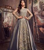 Grey Embroidered Art Silk Semi Stitched Salwar With Dupatta