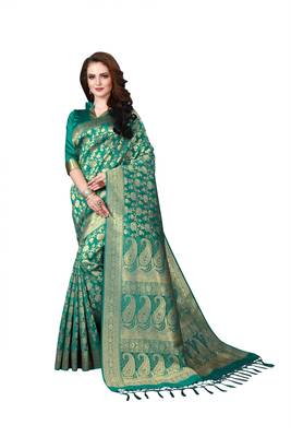 Blue woven banarasi  saree with blouse 4