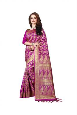 Pink woven banarasi saree with blouse 4
