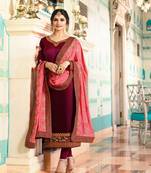 Wine Embroidered Silk Salwar With Dupatta
