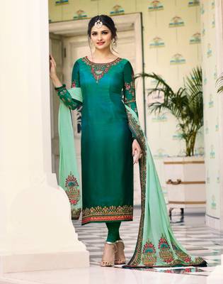 Green Embroidered Silk Salwar With Dupatta 1