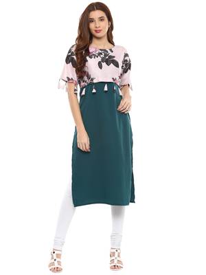 Dark-green printed crepe kurtis 1