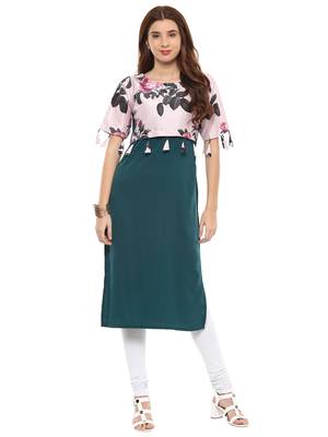 Dark-green printed crepe kurtis 2