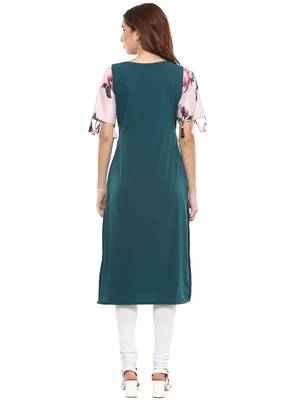 Dark-green printed crepe kurtis 3