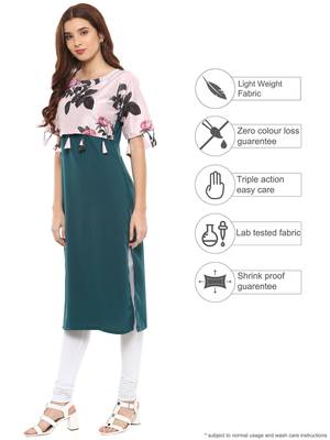 Dark-green printed crepe kurtis 4