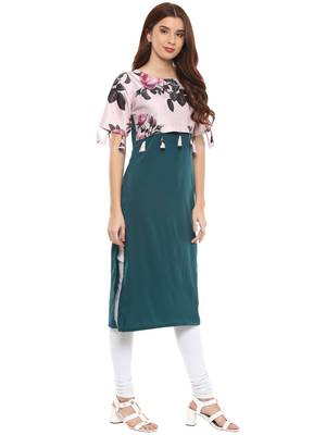 Dark-green printed crepe kurtis 5