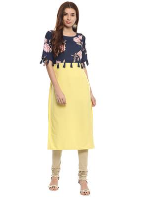 Yellow printed crepe kurtis 1