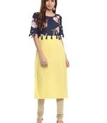 Yellow printed crepe kurtis