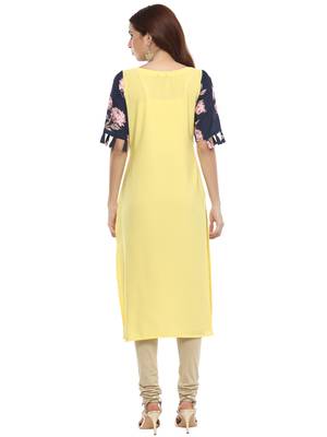 Yellow printed crepe kurtis 2