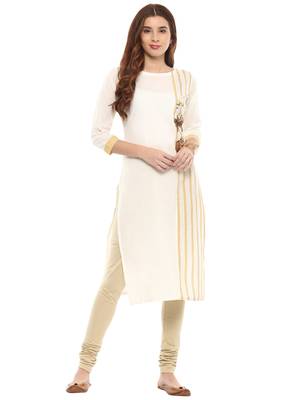 Off-white printed cotton kurtis 1