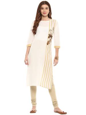 Off-white printed cotton kurtis 2