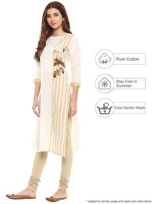 Off-white printed cotton kurtis 4