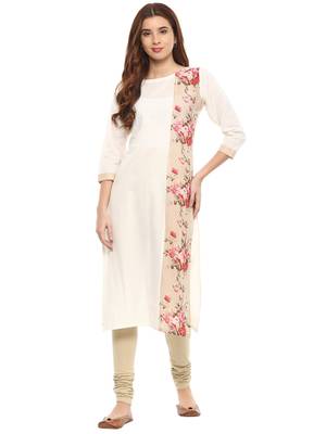 Off-white printed cotton kurtis 1