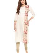 Off-white printed cotton kurtis