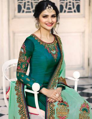 Green Embroidered Silk Salwar With Dupatta 2