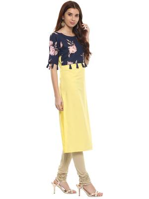 Yellow printed crepe kurtis 4