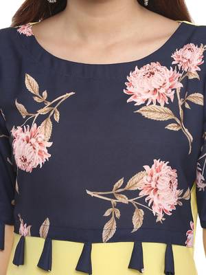 Yellow printed crepe kurtis 5